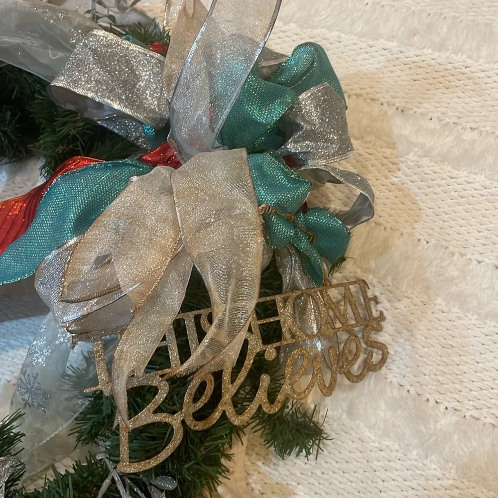 Christmas holiday wreath beach nautical turquoise silver blue red green large